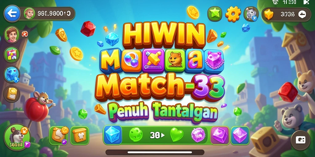 Screenshot HIWIN menampilkan gameplay seru Match-3 yang penuh warna.